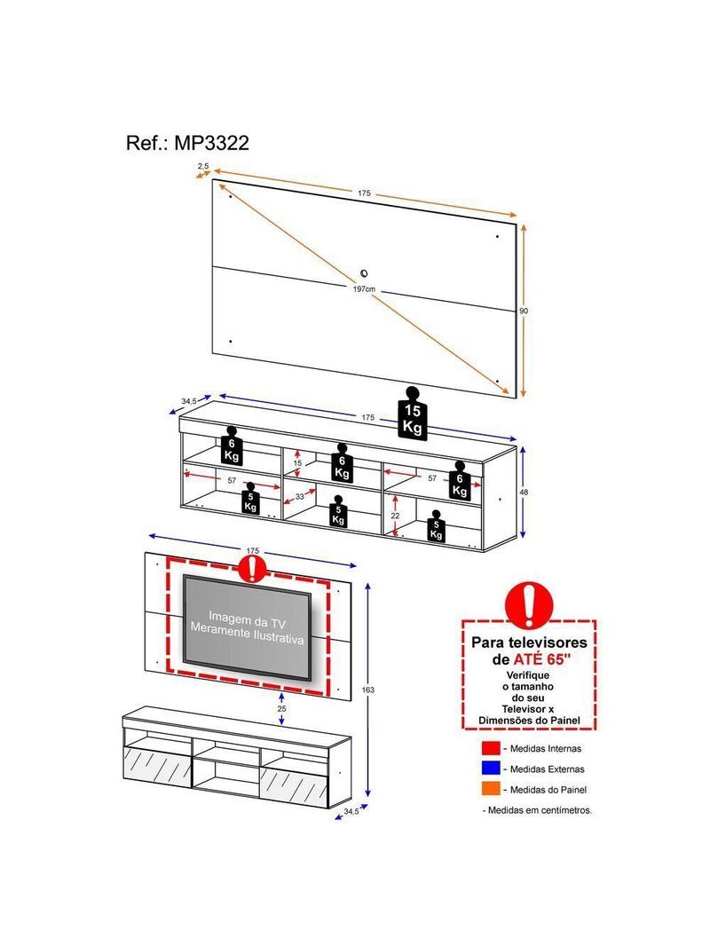 Painel até 65" com Rack Suspenso Espelho Multimóveis