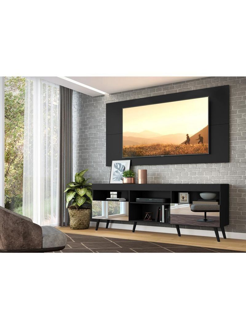 Rack com Painel até 65" Espelho e Pés Retrô Multimóveis
