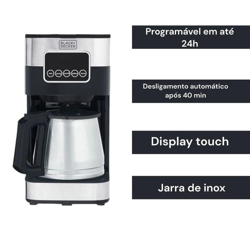 Cafeteira Elétrica Programável Black + Decker CM350G Gourmand Gris Painel Digital 900W Inox Preta 220V