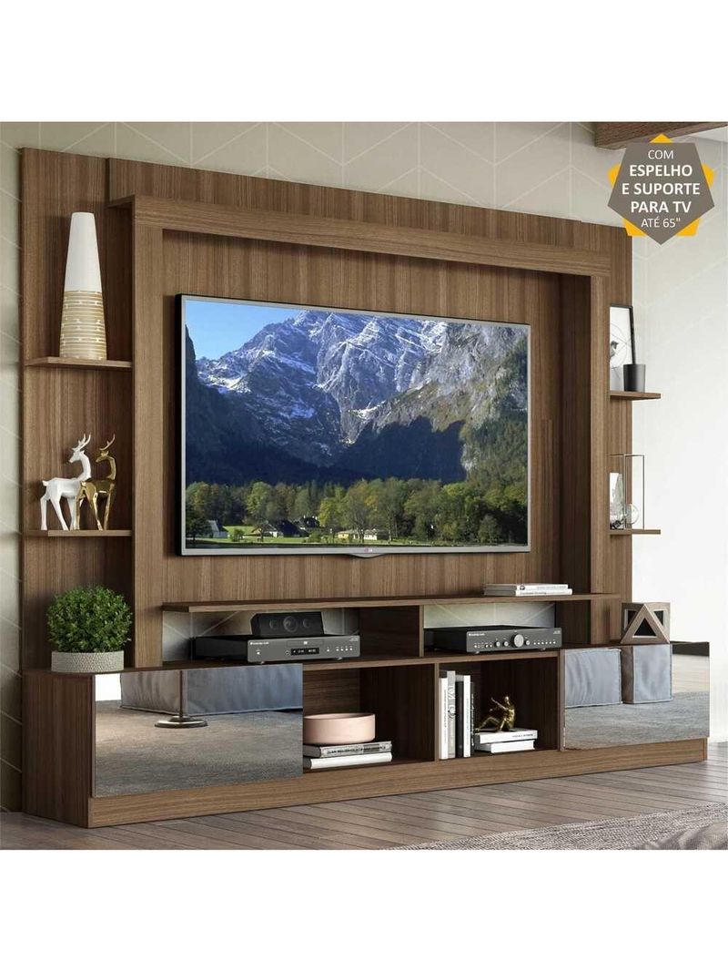 Rack com Painel Suporte 65´´ Espelho Madeirado