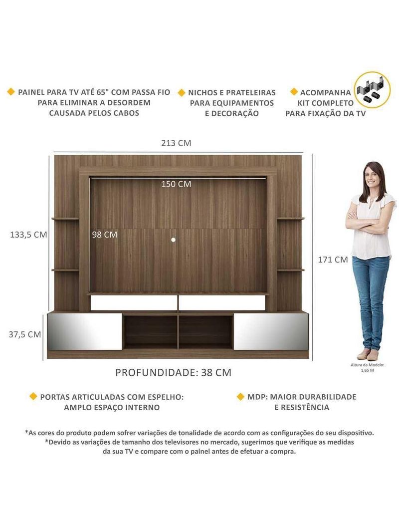 Rack com Painel Suporte 65´´ Espelho Madeirado