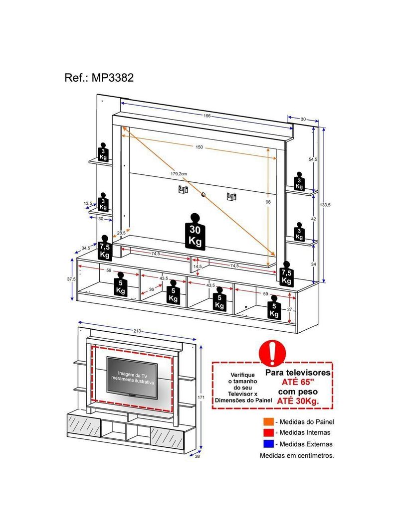 Rack com Painel Suporte 65´´ Espelho Madeirado