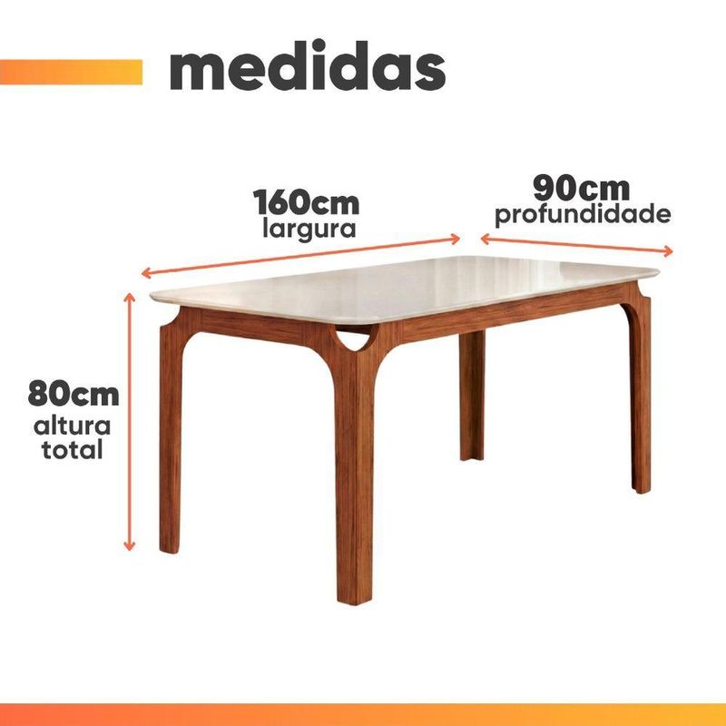 Mesa Sala De Jantar 1,60m Tampo Em Vidro Madeirado-off White