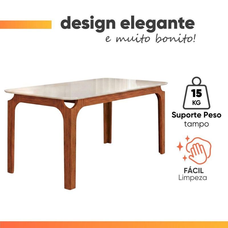 Mesa Sala De Jantar 1,60m Tampo Em Vidro Madeirado-off White