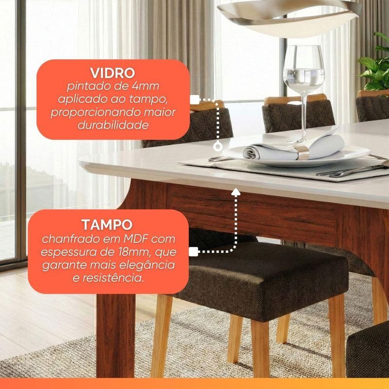 Mesa Sala De Jantar 1,60m Tampo Em Vidro Madeirado-off White