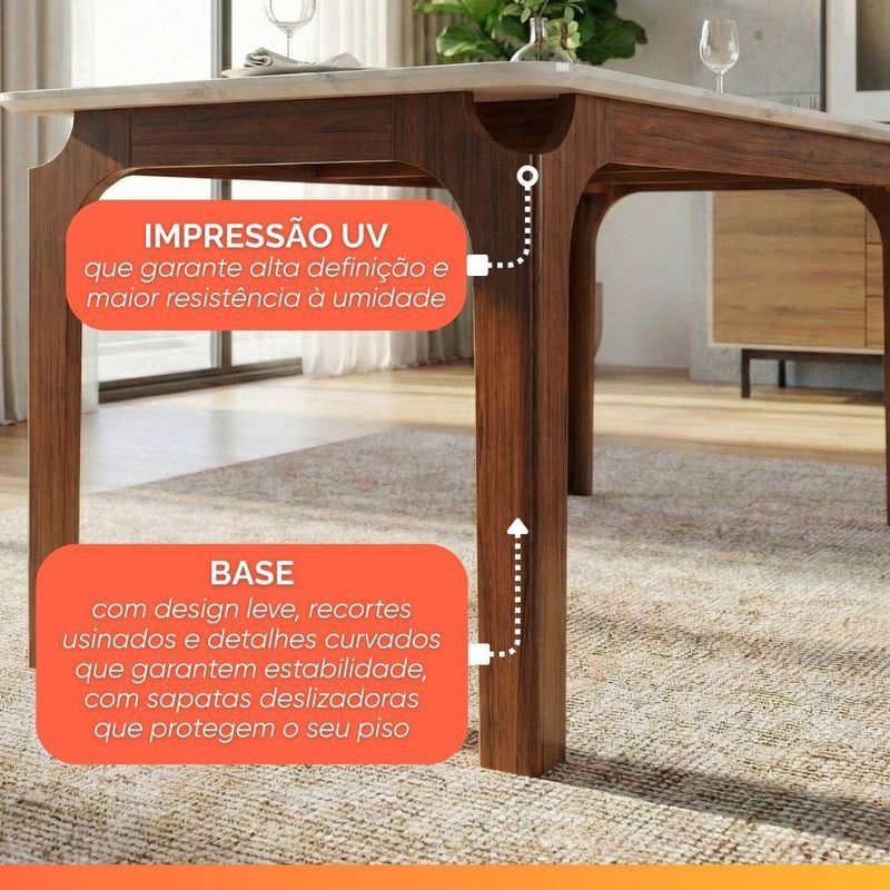 Mesa Sala De Jantar 1,60m Tampo Em Vidro Madeirado-off White