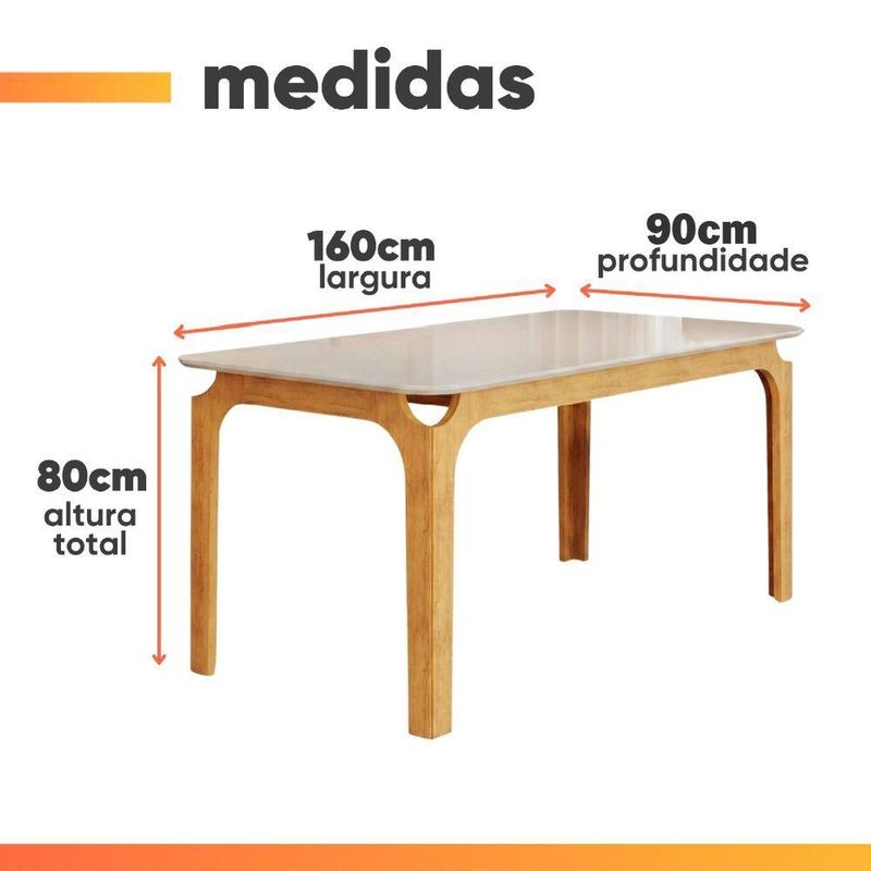 Mesa Sala De Jantar 1,60m Tampo Em Vidro Cedro-off White