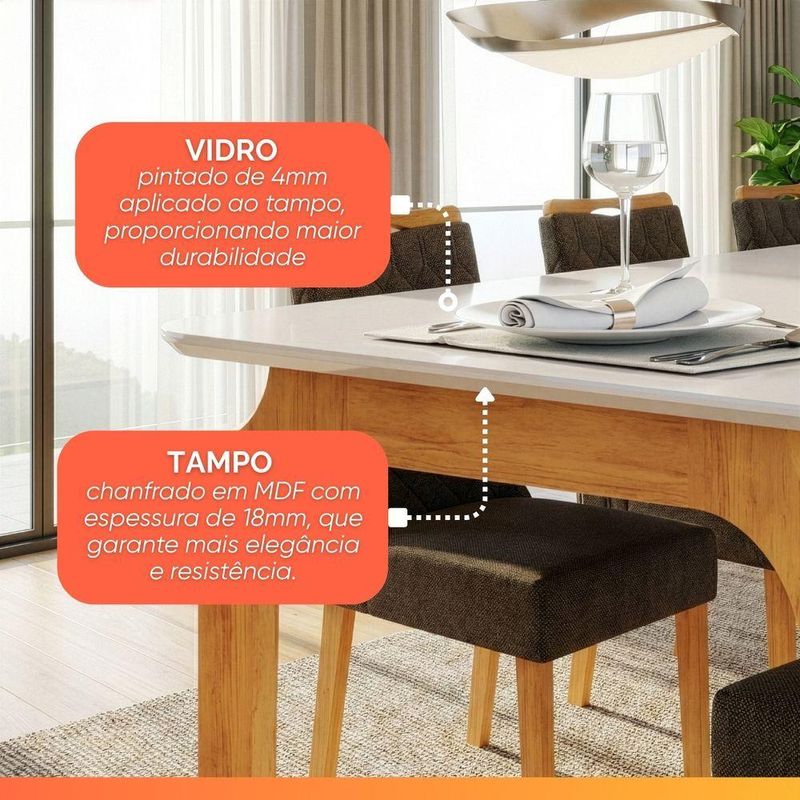 Mesa Sala De Jantar 1,60m Tampo Em Vidro Cedro-off White