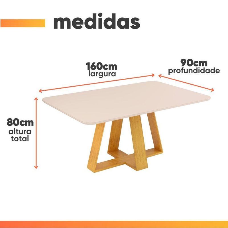 Mesa Sala De Jantar 1,60m Tampo Em Vidro Maria Cedro-off White