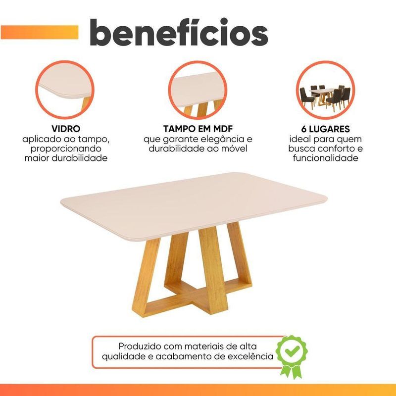 Mesa Sala De Jantar 1,60m Tampo Em Vidro Maria Cedro-off White