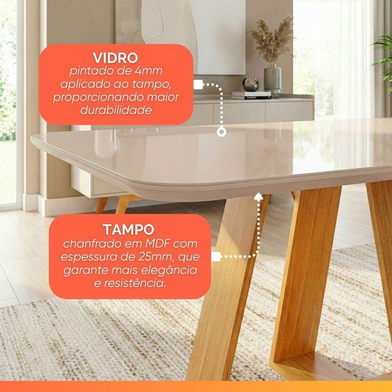 Mesa Sala De Jantar 1,60m Tampo Em Vidro Maria Cedro-off White