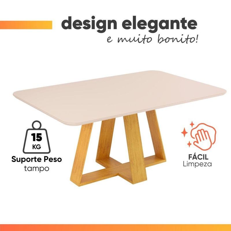 Mesa Sala De Jantar 1,60m Tampo Em Vidro Maria Cedro-off White