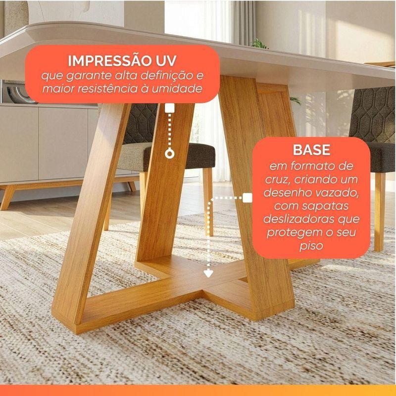 Mesa Sala De Jantar 1,60m Tampo Em Vidro Maria Cedro-off White