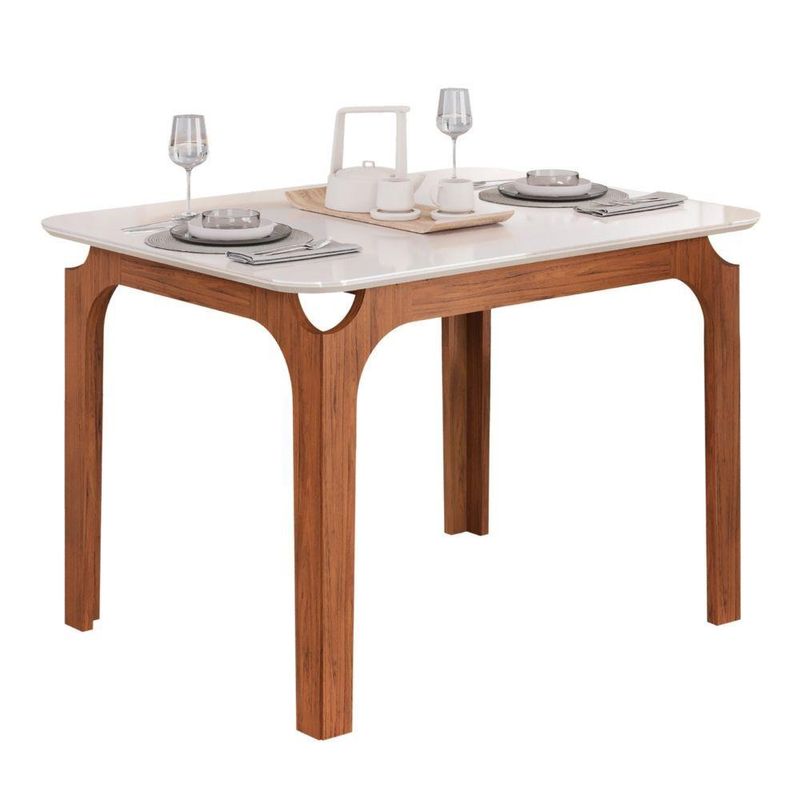 Mesa Sala De Jantar 1,20m Tampo Em Vidro Madeirado-off White