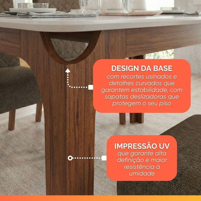 Mesa Sala De Jantar 1,20m Tampo Em Vidro Madeirado-off White