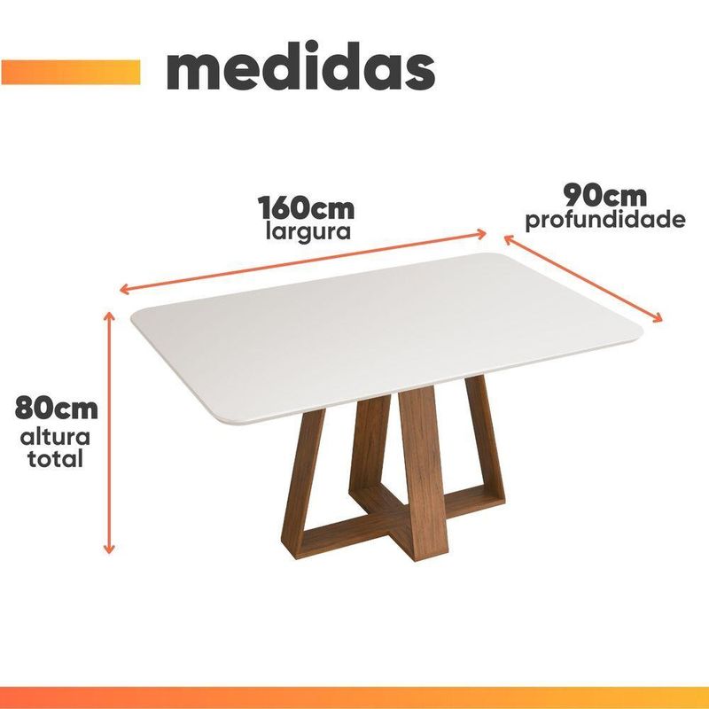 Mesa Sala De Jantar 1,60m Tampo Em Vidro Maria Madeirado/off White