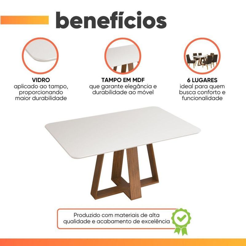 Mesa Sala De Jantar 1,60m Tampo Em Vidro Maria Madeirado/off White
