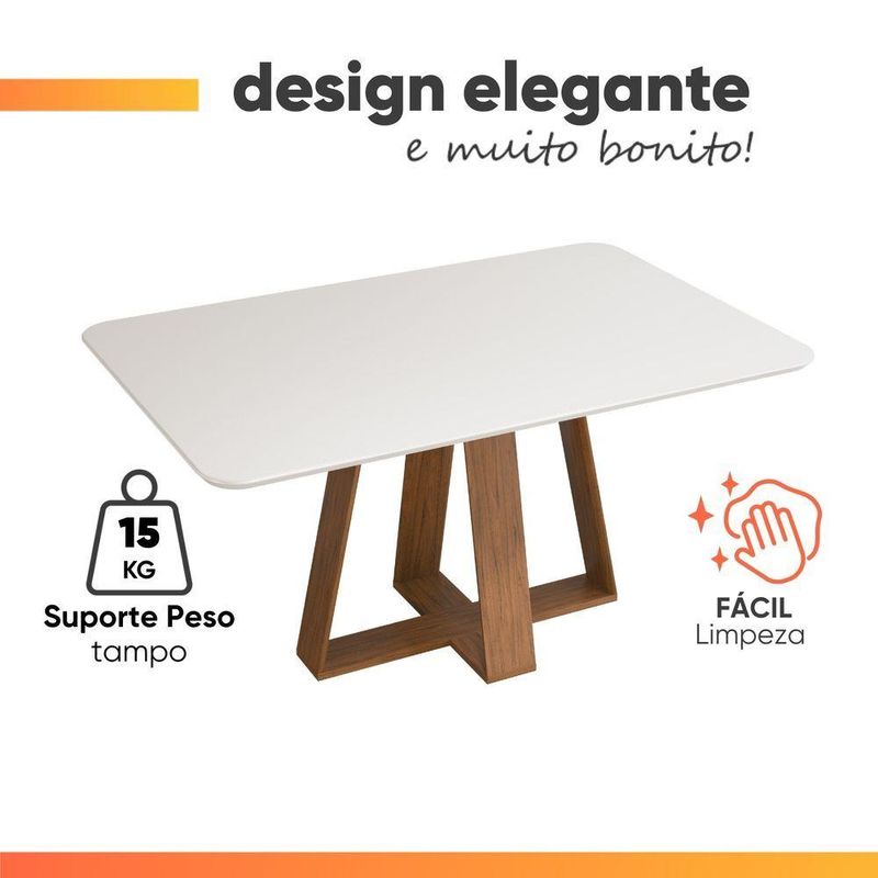 Mesa Sala De Jantar 1,60m Tampo Em Vidro Maria Madeirado/off White