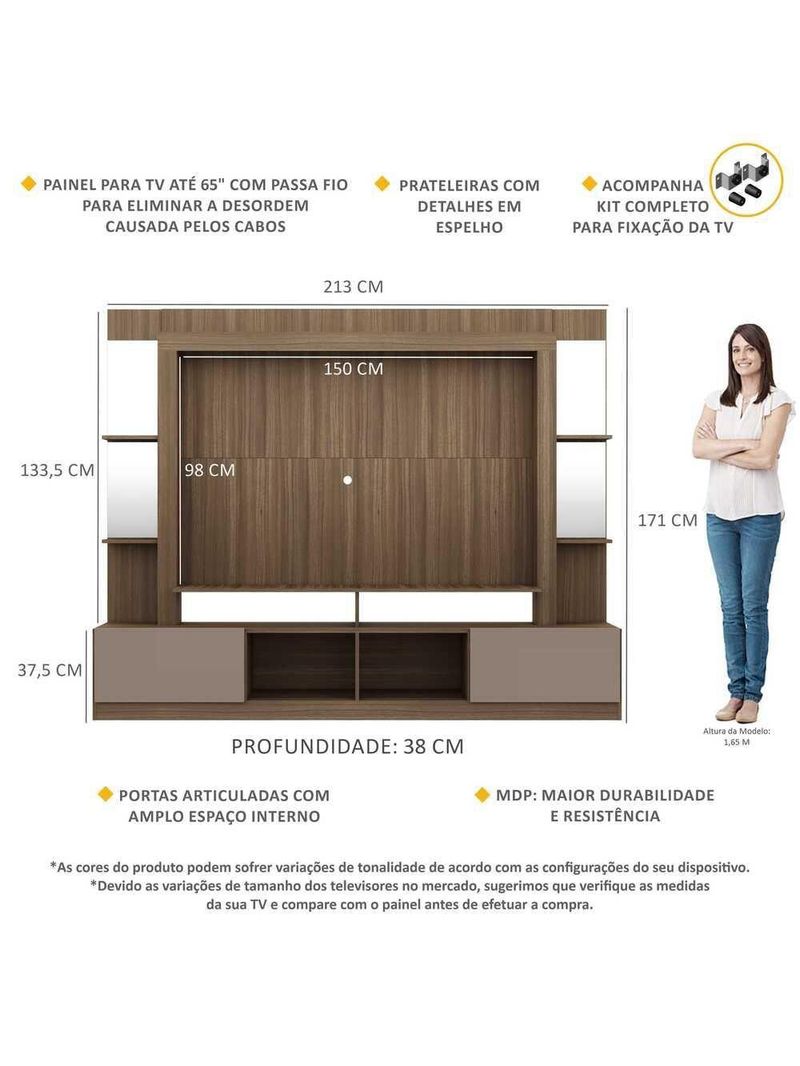 Rack com Painel Suporte 65´´ com Espelho Madeirado/Laca