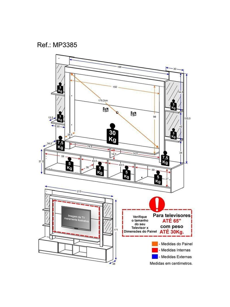 Rack com Painel Suporte 65´´ com Espelho Madeirado/Laca