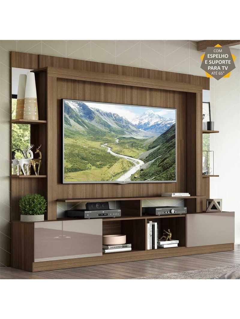 Rack com Painel Suporte 65´´ com Espelho Madeirado/Laca