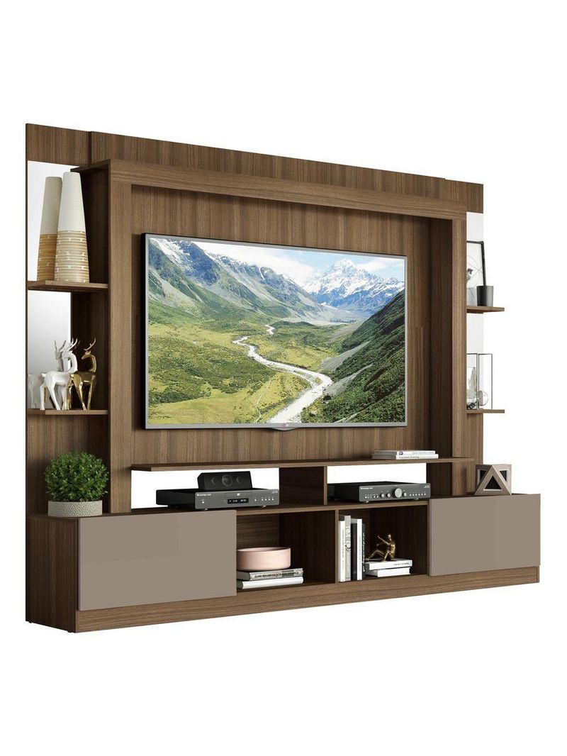Rack com Painel Suporte 65´´ com Espelho Madeirado/Laca