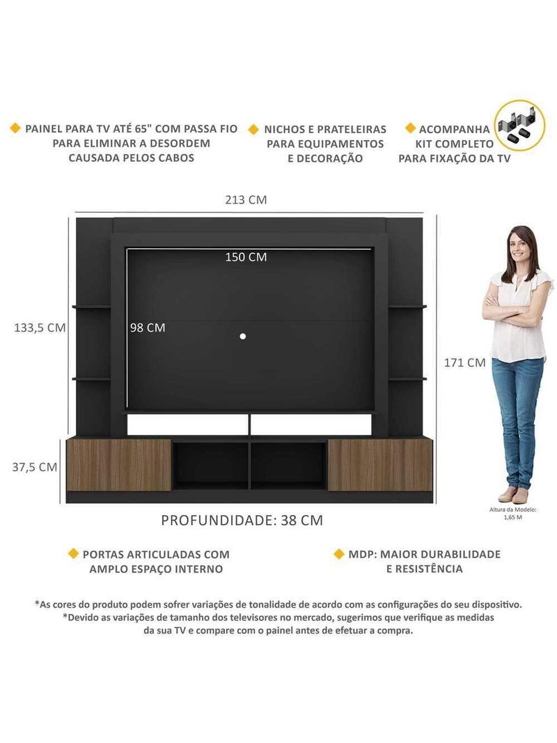 Rack Estante Painel Suporte Tv 65´´ Preto/Madeirado