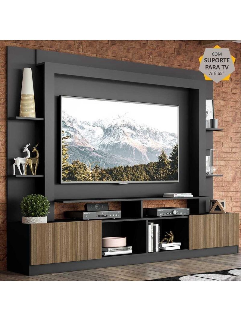 Rack Estante Painel Suporte Tv 65´´ Preto/Madeirado