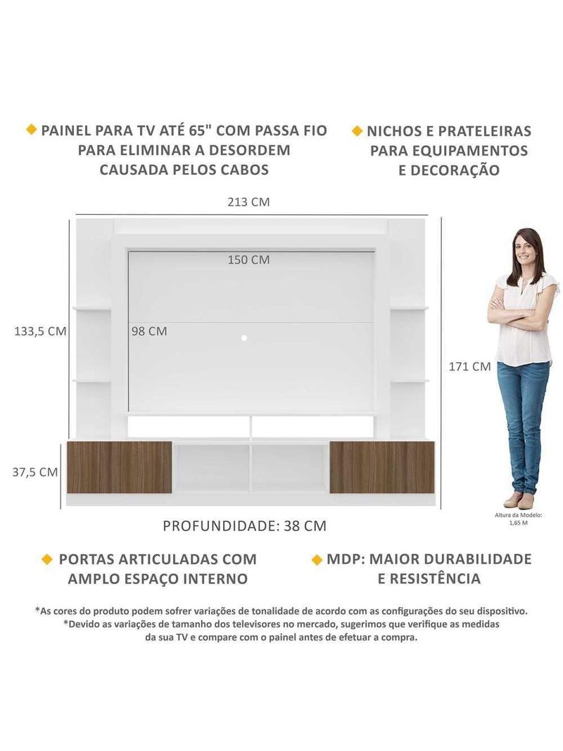Rack Estante com Painel 65 e 2 Portas Oslo Branco