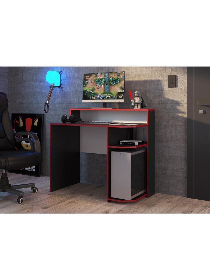 Mesa Gamer Com Suporte Para Cpu Multimóveis Cr25237 Preto Preto