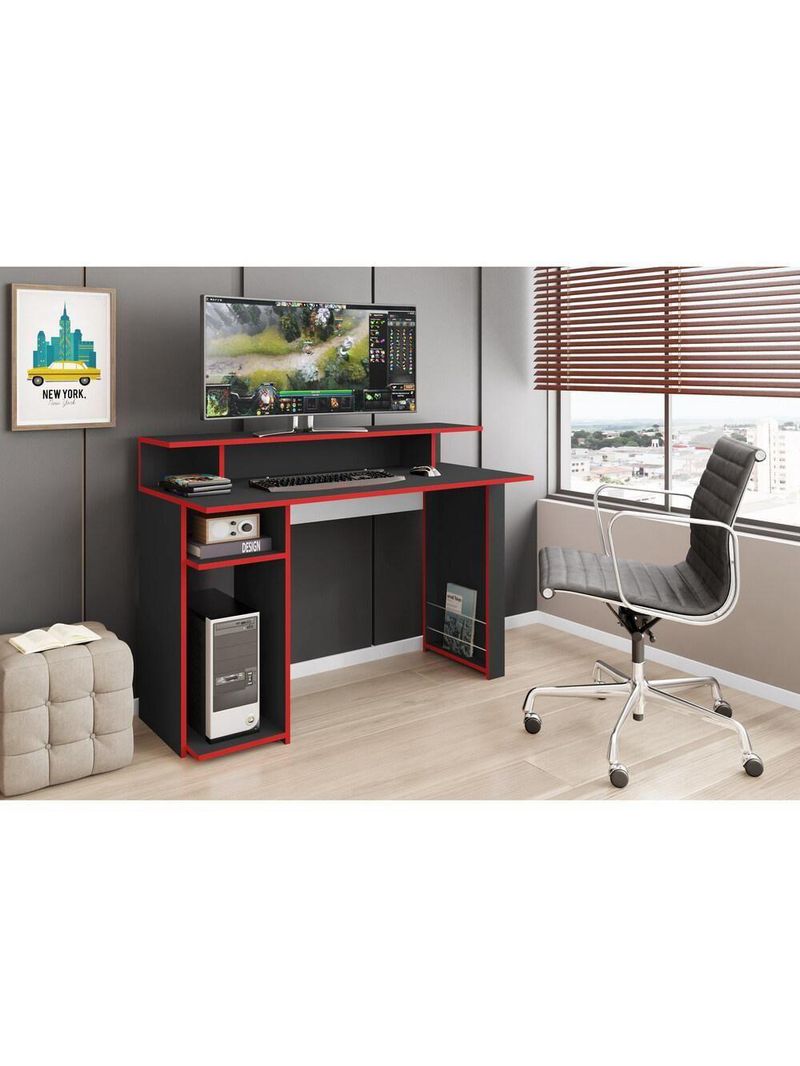 Mesa Gamer Com 1 Porta Revistas Multimóveis Cr25236 Preto Preto