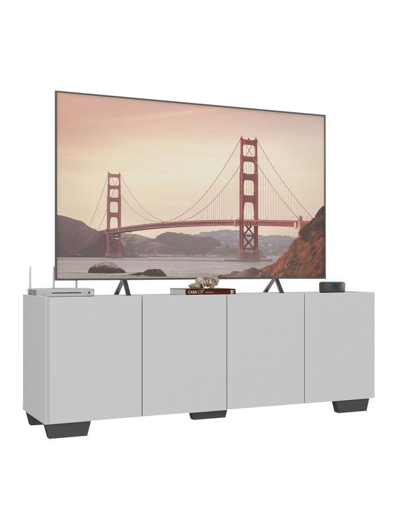 Rack Para Até 50 Polegadas Com 4 Portas Multimóveis Mp1072 Branco/preto Branco/preto