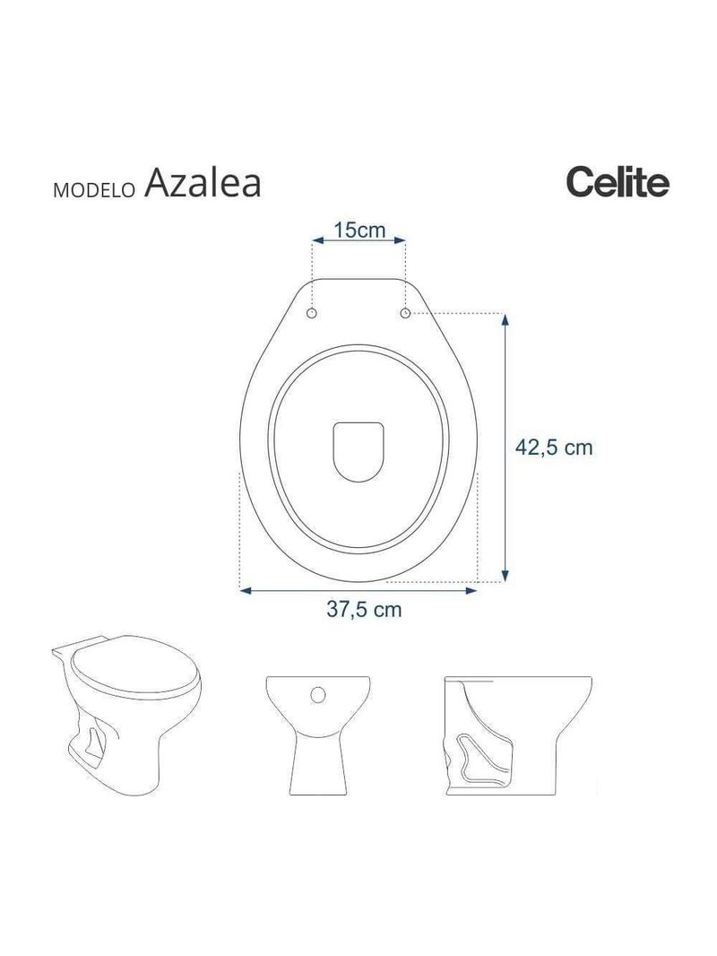 Assento Sanitario Poliester Azalea Cinza Prata Para Vaso Celite