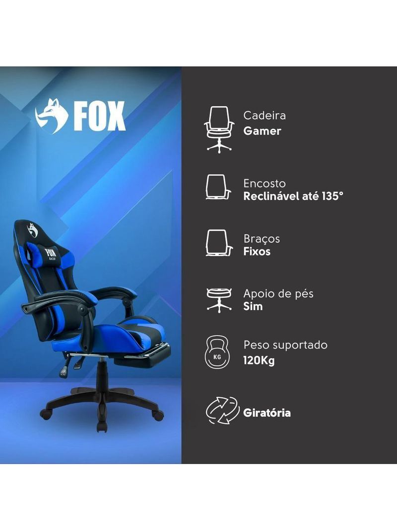 Cadeira Gamer Fox Racer Zerda Com Apoio De Pés Azul W20