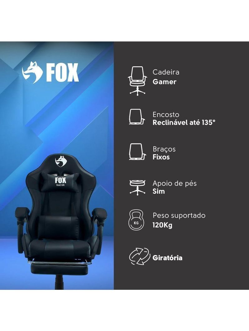 Cadeira Gamer Fox Racer Zerda Com Apoio De Pés Preta W20