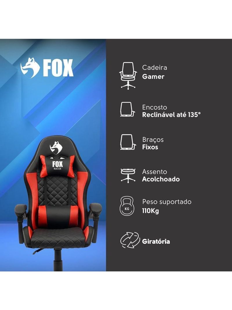 Cadeira Gamer Fox Racer Vulpes Vermelha WZ-318