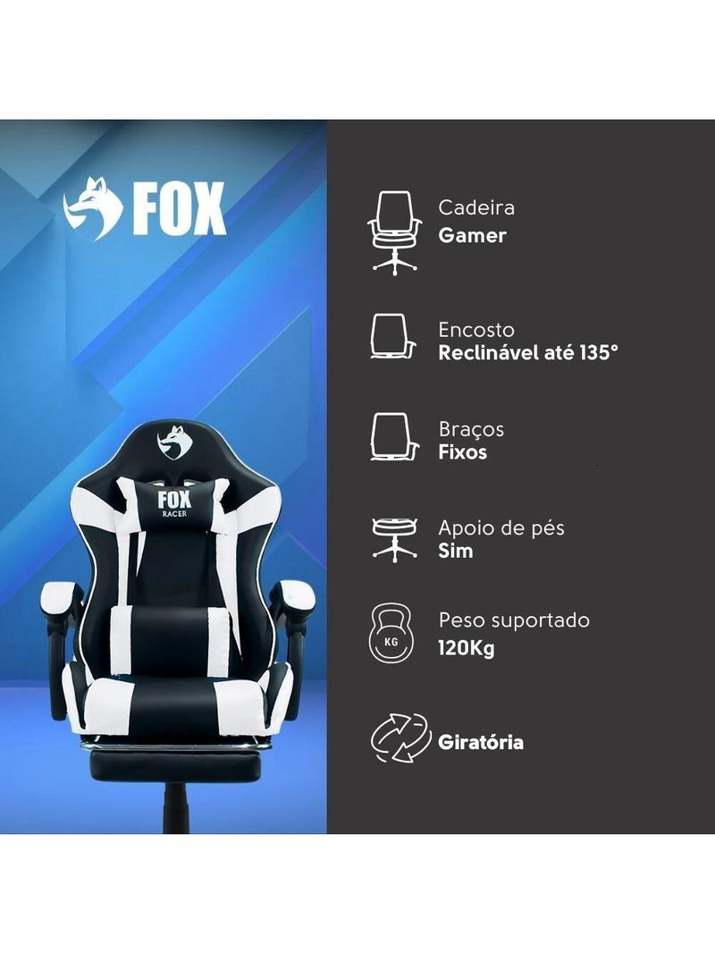 Cadeira Gamer Fox Racer Zerda Com Apoio De Pés Branca W20