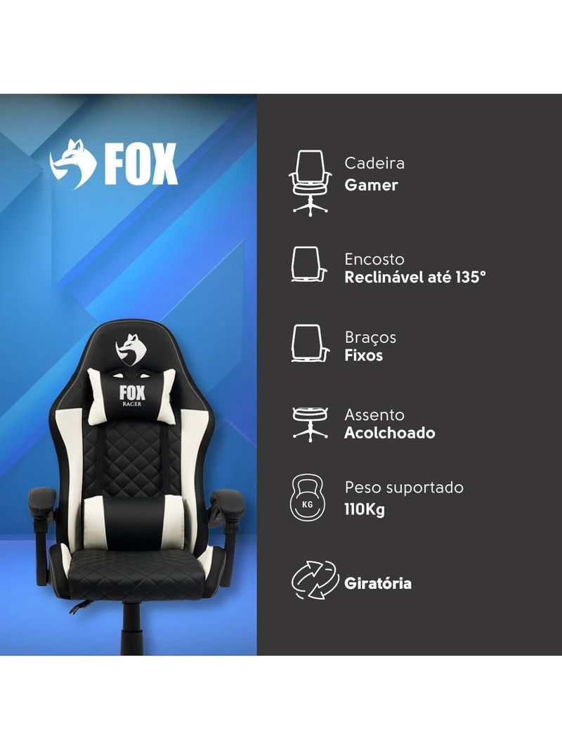 Cadeira Gamer Fox Racer Vulpes Branca WZ-318