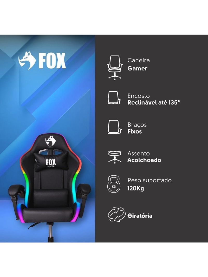 Cadeira Gamer Fox Racer Nordic RGB Preta B98