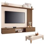Painel Suspenso Lets Castanho Off White Com Mesa De Centro Liz Off White - Hb Móveis