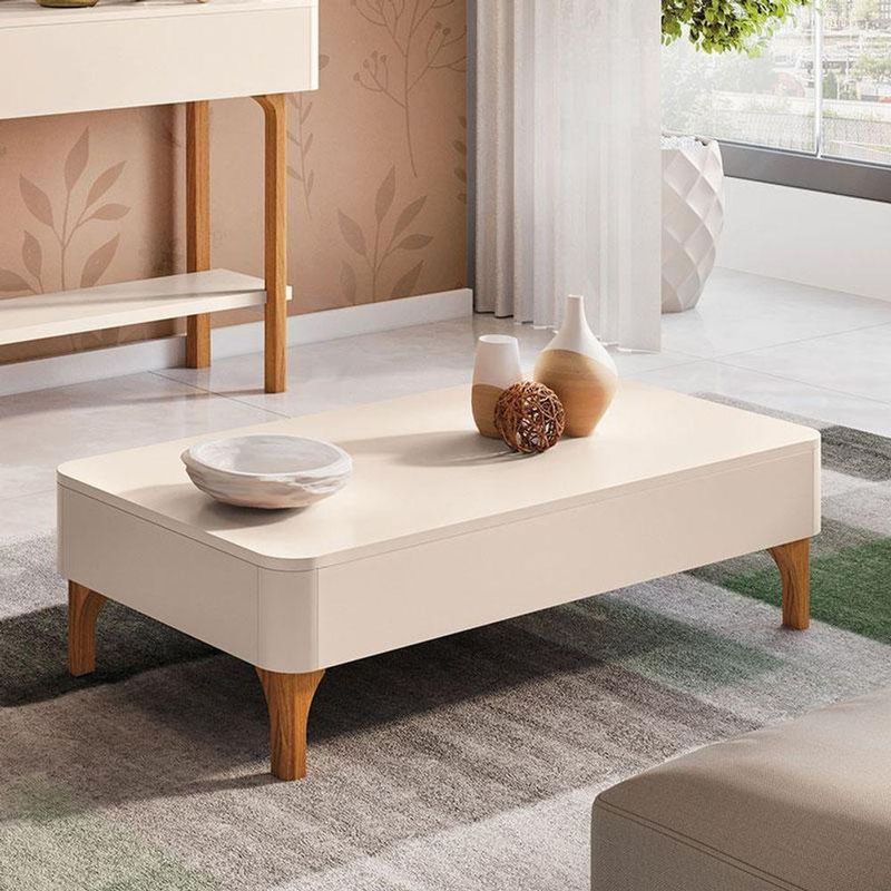 Painel Suspenso Lets Castanho Off White Com Mesa De Centro Liz Off White - Hb Móveis