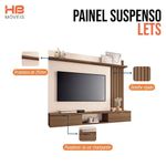 Painel Suspenso Lets Castanho Off White Com Mesa De Centro Sky Castanho - Hb Móveis