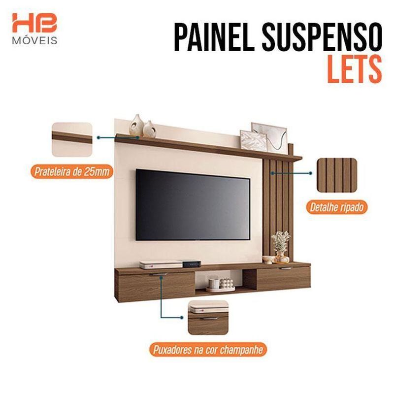 Painel Suspenso Lets Castanho Off White Com Mesa De Centro Sky Castanho - Hb Móveis