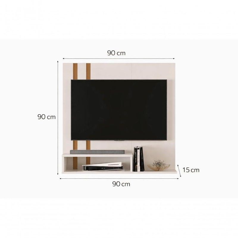 Painel Para Smart Tv Pompéia 90x90cm Com Prateleira Para Aparelhos Off/cedro