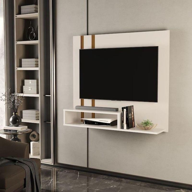 Painel Para Smart Tv Pompéia 90x90cm Com Prateleira Para Aparelhos Off/cedro
