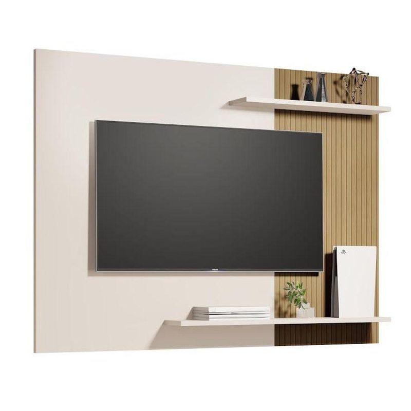 Painel De Parede Mênfis Ripado 1,35m Para Tv Com Prateleiras Decor Off/ripado