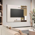 Painel De Parede Mênfis Ripado 1,35m Para Tv Com Prateleiras Decor Off/ripado
