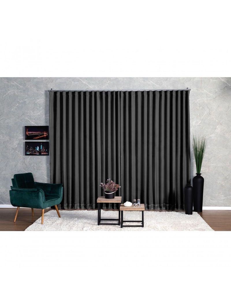 Cortina Microfibra Com Voil 3,00x2,80 Para Trilho Suíço preto