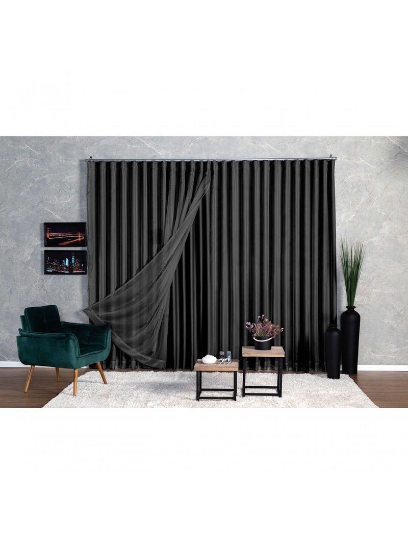 Cortina Microfibra Com Voil 3,00x2,80 Para Trilho Suíço preto