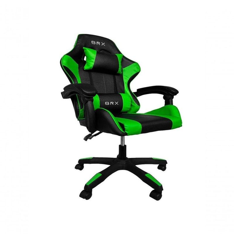 Cadeira Gamer Impact em Tecido com Encosto Reclinável, Apoio de Braços Ajustável e Almofadas Verde